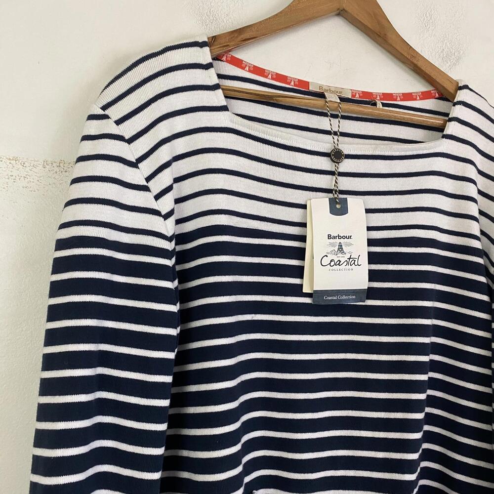 BARBOUR navy white stripe long sleeve cotton shirt sz 12 - Picture 4 of 8